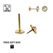 14K Yellow Gold Crystal AB Rhinestone Cartilage Barbell Earring With Screw Back