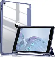Witzon for iPad 9th Gen Case Cover with Pencil Holder, Auto Wake/Sleep Clear Transparent Back Protective Smart Covers for Apple iPad Case 10.2 Inch 7th 8th 9th Generation (Without Keyboard), Blue Gray