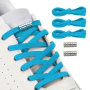 No Tie Shoelaces Elastic Shoe Laces 3Pcs with 2 Metal Buckles, Light Blue