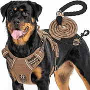 Haapaw Heavy Duty Tactical Dog Harness for Extra Large Dogs, Brown - No Pull, Adjustable, Reflective, Service Training, Easy Control, Molle System, Includes Dog Lead