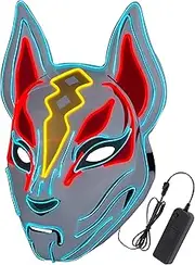 Diximus Halloween Masks - Fox Drift Mask - LED mask - Light up Mask for Halloween Cosplay Game Party Props – Mask for Man Woman Boys Girls Red White, Red White