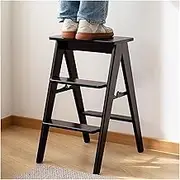 3 Step Ladder,Wooden Folding Step Stool with Anti-Slip Wide Pedal,Portable Sturdy Ladder 3 Steps,Bamboo Bar Stool Kitchen & Household Ladder