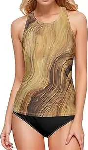 [AIXIWAWA] Wooden Texture Women's Tankini Tops, Swimsuit Top for Beach Pool Vacation S