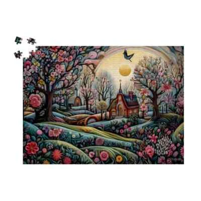 Dreamy Spring Cabin: Wooden Jigsaw Puzzle for Adults 500pc Puzzle by Durazza