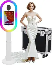 PAAFNN Portable Photo Booth Compatible with iPad Photo Booth Stand for 10.2"-13" with RGB Light Shell Stand Selfie Photobooth Machine for Events Rental Wedding (White, Photo Booth Machine)