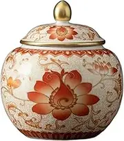 Kitchen Container Traditional Hand-painted Enamel Ceramic Tea Canister Household Sealed Storage Jar Empty Canister Ornaments For Loose Tea(Red)
