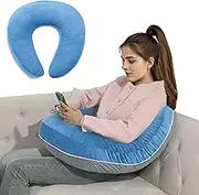 HOMBYS Crochet Pillow for Lap Support,Gaming Pillow for Lap,Lap Pillow for Reading & Crocheting,Soft Lap Desk Pillow,Reading Pillow,Crochet Pillow for Lap Support,Arm Pillows (Grey/Blue)
