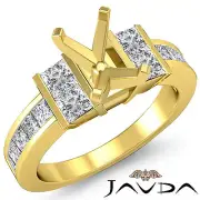 Emerald Semi Mount Princess Side Diamond Engagement Ring 18k Yellow Gold 1 Ctw