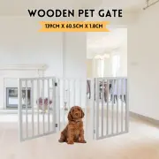 Pet Gate 3 Panel Wooden Dog Fence Retractable Barrier Portable White Puppy Proof