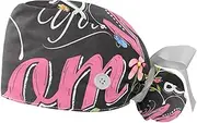 [WOSHJIUK] Working Hat 2 Pack Scrub Caps for Women,Mother's Day Love You mom,Tie Back Cap Adjustable Scrub Hat