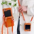 Case For Samsung Galaxy Z Flip6 Flip5 Flip4 Necklace Leather Card Lanyard Cover