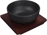 Thicken Stone Bowl, Korean Stone Bowl for Bibimbap for Induction Cooker with Tray,High Temperature Resistant Bibimbap Pot, Korean Cast Iron Pan-0.9L Stockpots