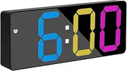 LED Display 6.3" LED Mirror Clock,Simplicity Digital Alarm Clock with Snooze Time Date Temperature Display Time Memory Function 3 Brightness Adjustable USB/Battery Powered (Coloured Light)