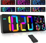 XREXS Large Digital Wall Clock with Remote Control, 17 Inch LED Multicolor
