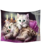 Cats Art Paintings Candle Night Kittens Tapestry