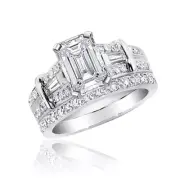 Diamond Bridal Set Ring GIA Certified 3.00 CT Emerald Cut Diamond 18k Gold