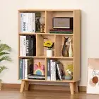 LEYAOYAO Wooden 7 Cube Book Shelf, Natural 3 Tier Bookshelf with Legs, Modern...