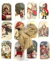 Vintage Christmas Tags - (4) each of (12) Different Designs - With Strings