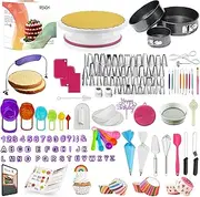 360 Pcs Cake Decorating Supplies Kit with Baking Supplies-Springform Pan Set-Cake Turntable stand-55 Numbered Piping Tips & Bags-7 Russian Tips -Icing Spatulas- Fondant Tools-Measuring Cups & Spoons