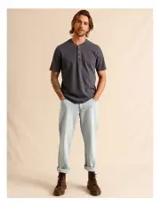 [Maddox] Essential Harley Short Sleeve Henley Tee in Charcoal