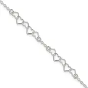 Sterling Silver 9Inch Polished Fancy Heart Link Anklet