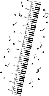 Kisangel 1Sheet Removable Decorative Decal Piano Pattern Height Measuring Wall Sticker for Room Playroom Classroom Self Adhesive Ruler Sticker for Easy Application Smooth Surfaces