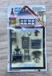 Mini Dollhouse Furniture 9 PC Kitchen Set Tiny Plastic A93353 Vintage Loose Card