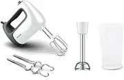 Tefal HT462138 Prep'Mix + Hand Mixer, Ideal for Light and Tough Preparations, Powerful 500 W Motor, 5 Speeds, Turbo Function, Stainless Steel Purée Rod Attachment, White/Grey