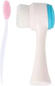 Healeved 2pcs Face Wash Brush + Nose Brush Face Brush Nose Cleansing Brush Manual Facial Brush Facial Cleaning Brush Women Facial Brush Blue Handle Massage Piece + Nylon Hair