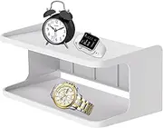Bedside Shelf Organizer - Wall Mounted Rack, Wall Bedside Shelf | 2 Tier Compact Nightstand Organizer for Cellphones, Remotes, Headphones, Glasses, Bedside Storage Solution for Bedroom, Dorm Room