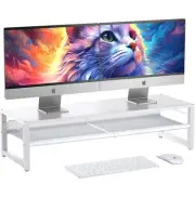 Dual Monitor Stand Riser, Desk Organizer for Laptop PC Computer, Purple