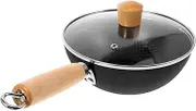 HEALEEP 1Set Non Stick Cooking Wok with Lid for Gas Induction Stoves Traditional Small Frying Pan for BBQ Eggs Vegetables Conduction Kitchen Essential