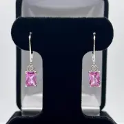 BEAUTIFUL 2ctw Emerald Cut Pink Sapphire Earrings in Sterling Silver