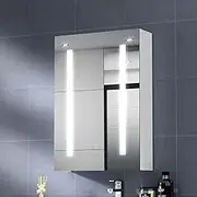 Bathroom Mirror Wall Cabinet LED Light Medicine Makeup Storage Shelves Organiser