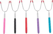 5Pcs Extendable BBQ Forks Stainless Steel Roasting Sticks for Outdoor Grilling Safe Long Handle Rustproof Skewers for Kabobs Meat Veggies