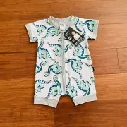 Bonds White Green Dinosaur Brontosaurus Zip Wondersuit Romper BNWT Size 00