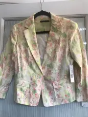 ELIE TAHARI Key Lime 63% Linen /32% Rayon Short Avril Jacket Top Size 8 $390.00