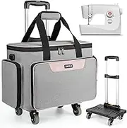LEFOR·Z Rolling Sewing Machine Case with 4 Wheels,Sewing Machine Carrying Bag,Trolley Tote Bag Fits for Most Standard Singer,Brother,Janome Sewing Machine and Accessories,Grey