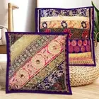 2 PC 16" Cushion Pillow Cover Handmade Patchwork Beaded Embroidered Throw Indian