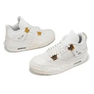 【NIKE 耐吉】休閒鞋 Wmns Air Jordan 4 Retro 女鞋 男鞋 米白 金 White & Gold(AQ9129-170)