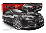 HOLDEN VF SSV REDLINE UTE PHANTOM BLACK CHROME WHEELS A3 FRAMED PRINT (HC723)