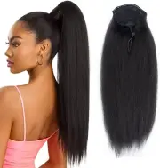Long Kinky Straight Drawstring Ponytail for Black Women 24 Inch Yaki Straight Sy