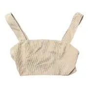 Emory Park Womens Crop Top Beige Size Large Corduroy Zip Back Polyester Blend