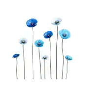 9pc A.FRESCO Powder Coated Metal Flower Stakes Set Garden Decor Poppy Blue