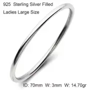 Bracelet Real 925 Sterling Silver Filled Solid Cuff Ladies Large Sz 70mm Bangle