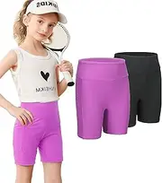 [VilyR] Girls 2 Pack Solid Ribbed 5" Exercise High Waisted Bike Shorts with Pockets 5-12 Years