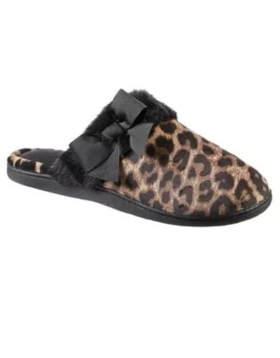 Totes Toasties Cheetah Print Ribbon Memory Foam Slippers. Sz L (8/9). NIB!