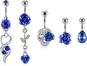 [Jovivi] 5pcs 14G Stainless Steel Belly Button Rings Dangle Bar Jewelry Set, with Gift Box