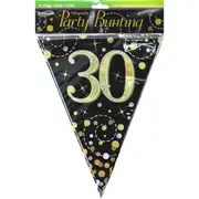 Sparkling Fizz Black and Gold 30th Birthday Flag Banner