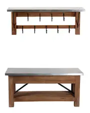 Alaterre Millwork 40in Wood and Zinc Metal Bench with Open Coat Hook Shelf